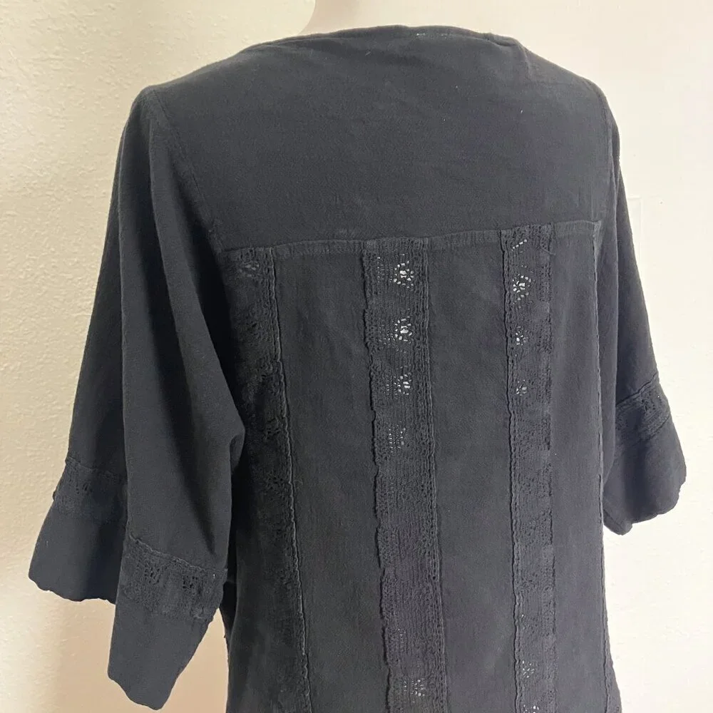 Dunes Relaxed Fashion 100% Cotton Black Open Cardigan Swimsuit Cover Up Large - Picture 10 of 12